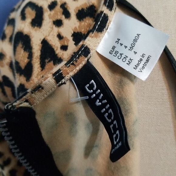 DIVIDED by H&M Brown & Tan LEOPARD Print 3/4 Sleeve Stretch Knit DRESS Sz 4- - Picture 2 of 4